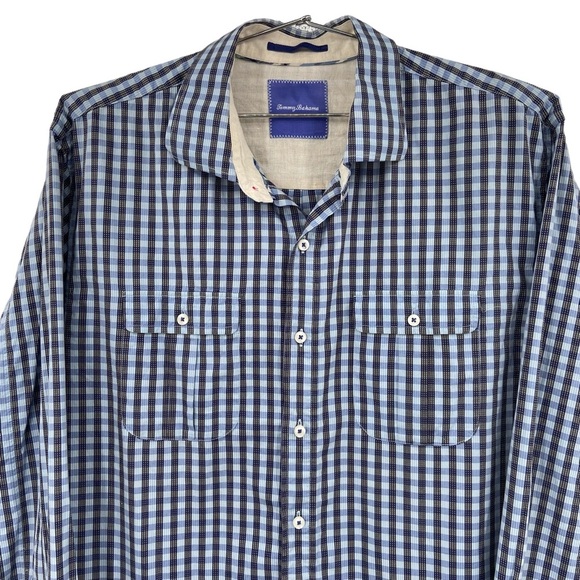 Tommy Bahama Button Front Long Sleeve Plaid Shirt Men's Size XXL Blue - Picture 3 of 10